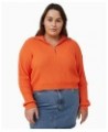 Trendy Plus Size Crop Rib Zip Collar Sweater Fiery Orange $24.00 Sweaters